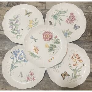 Lenox Butterfly Meadow Porcelain Scalloped 5 Dinner Plate Set 11" Louise Luyer